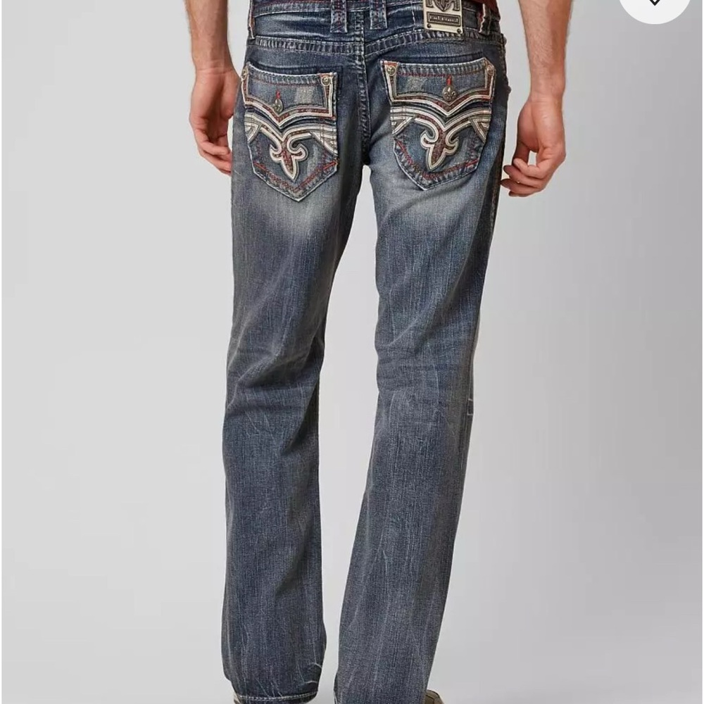 Rock Revival Blue Bootcut Jeans with Winged Stitching